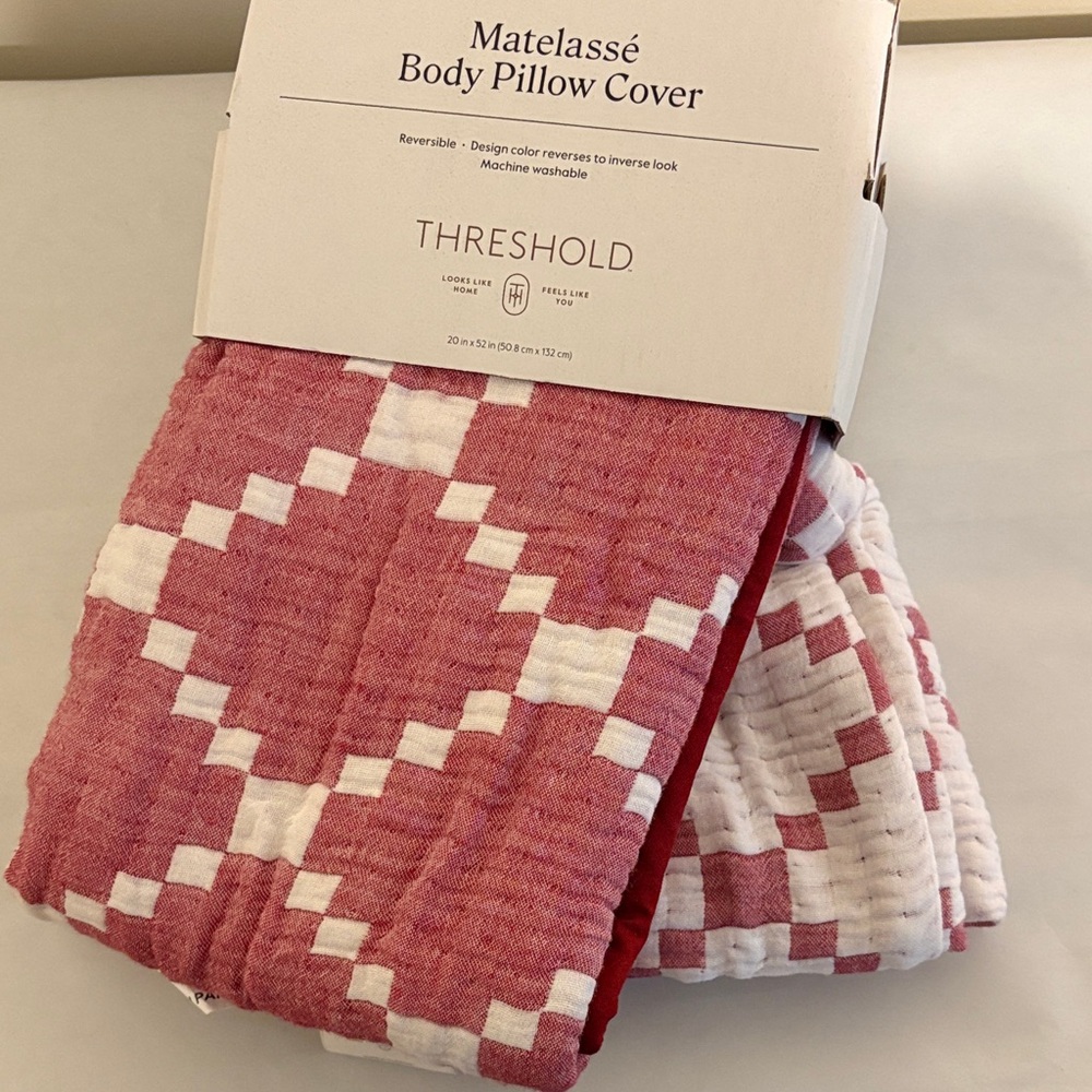 Threshold Red & White Matelassé Body Pillow Cover reversible 20x52 NWT Christmas